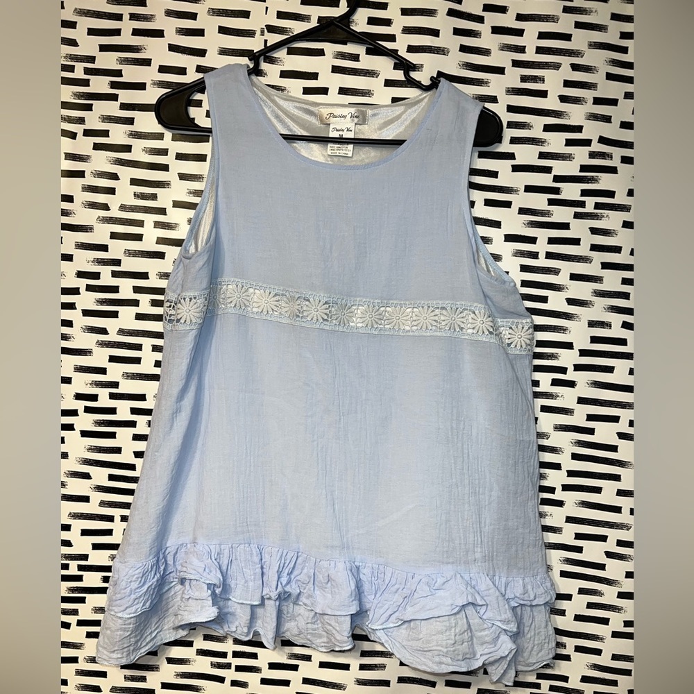 Darling Light Blue Sleeveless Ruffle Hem Tunic